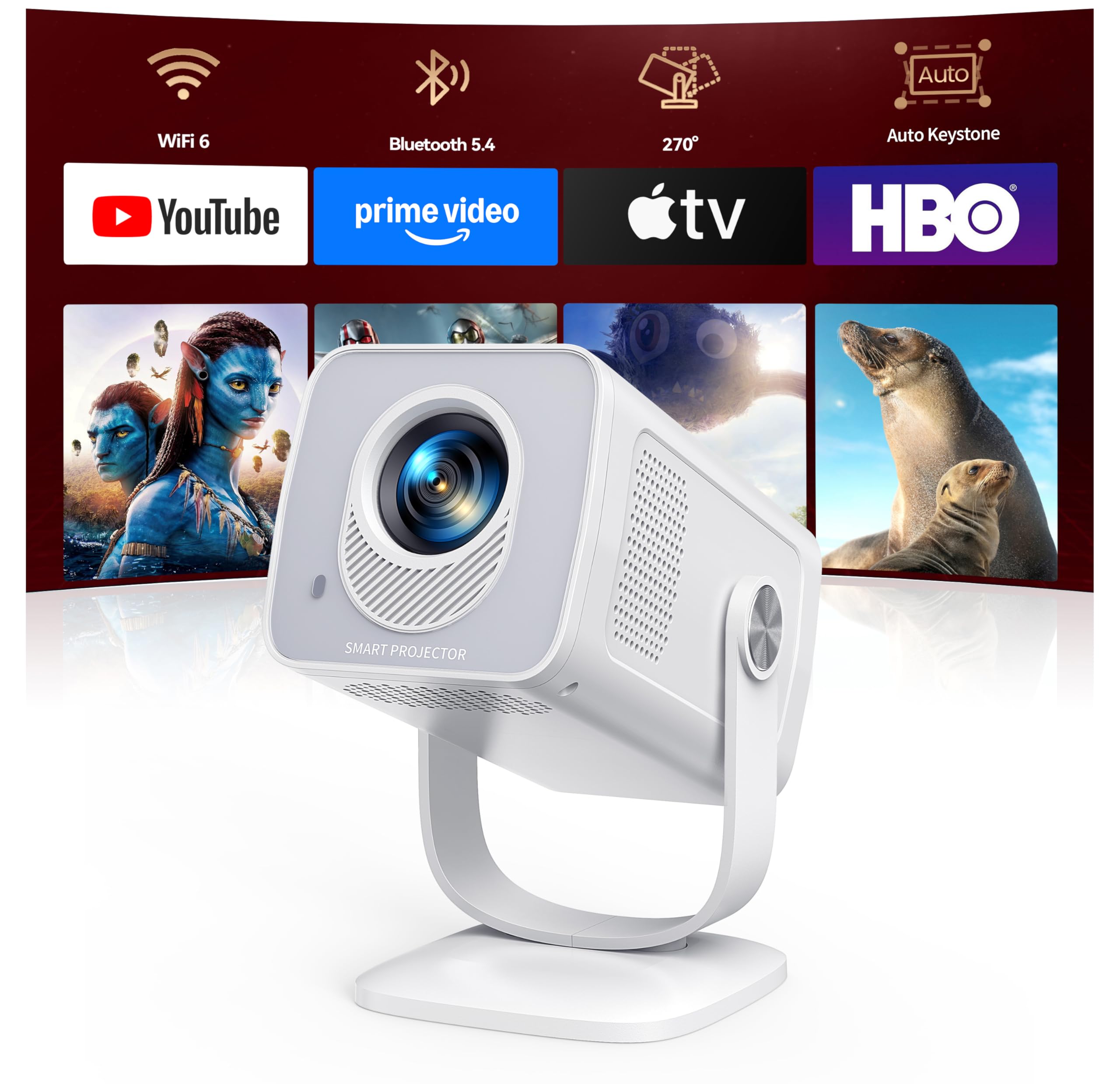 【Built-in Apps | Short Throw】Mini-Projector with WiFi6 and Two-Way Bluetooth5.4,