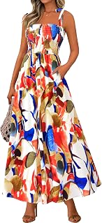 PRETTYGARDEN Womens Summer Dress Floral Smocked Maxi Dresses Beach Sundress