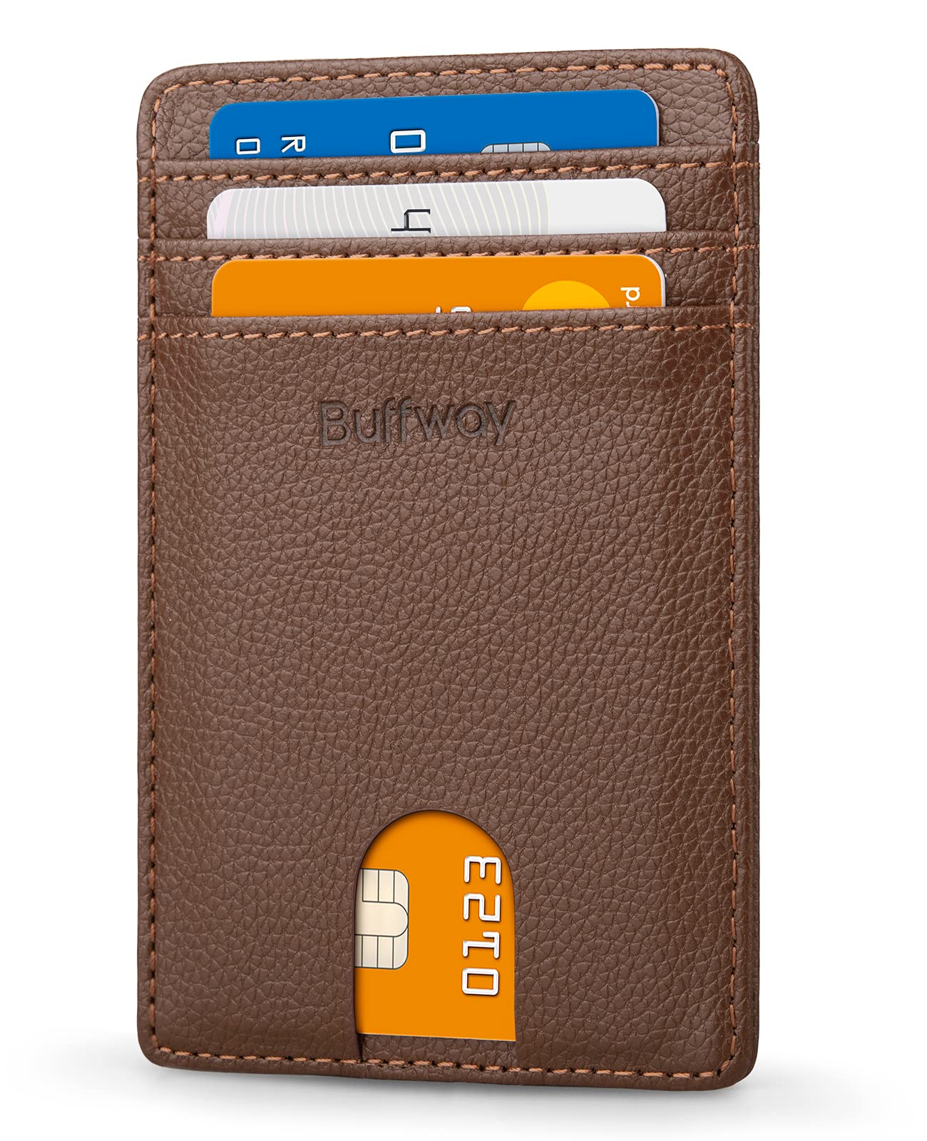 Buffway Mens Slim Wallet, Minimalist Thin Front Pocket Leather Credit Card Holde