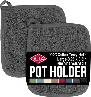 RITZ Classic Cotton Terry Potholders & Hot Pads, Graphite, 2pc