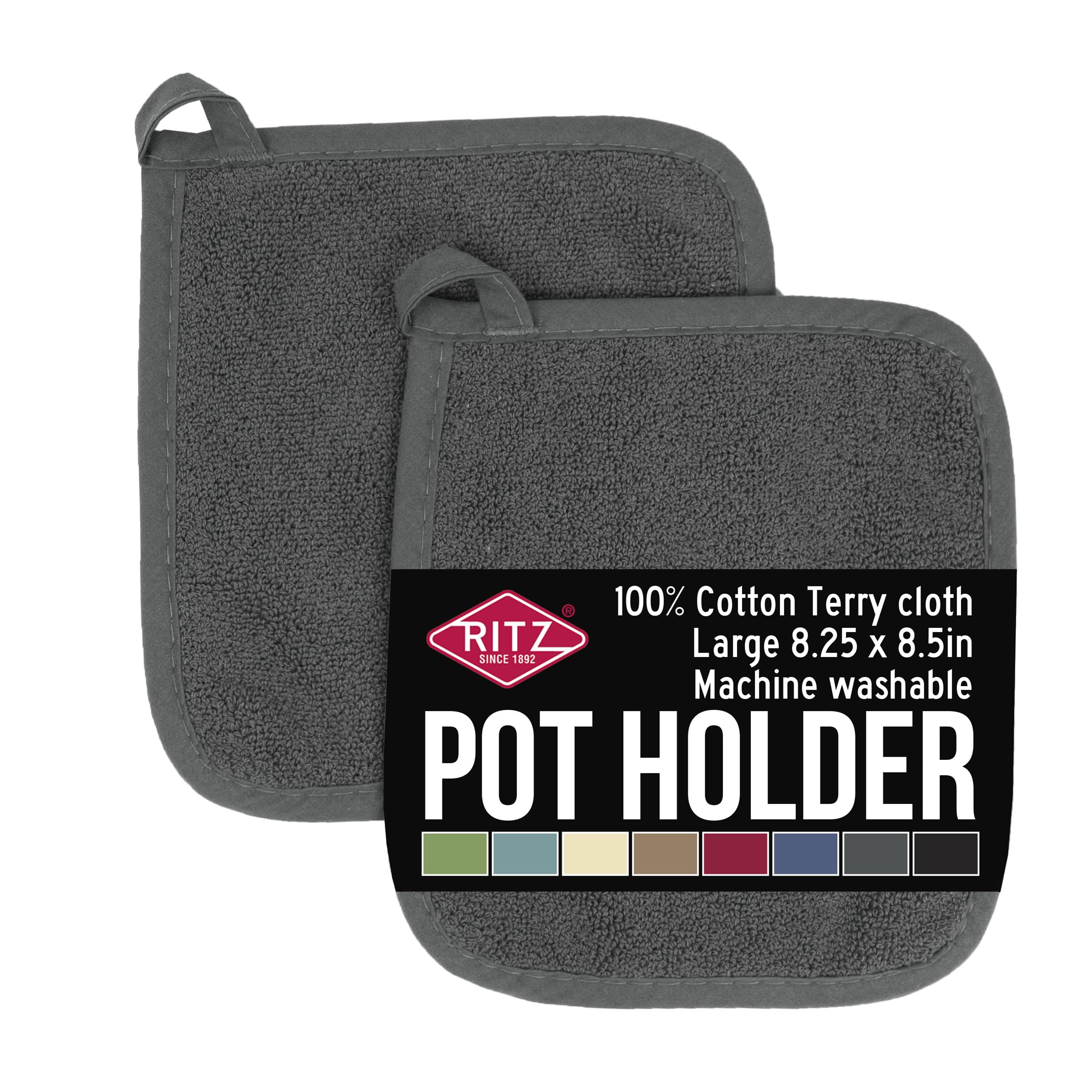 RITZ Classic Cotton Terry Potholders & Hot Pads, Graphite, 2pc