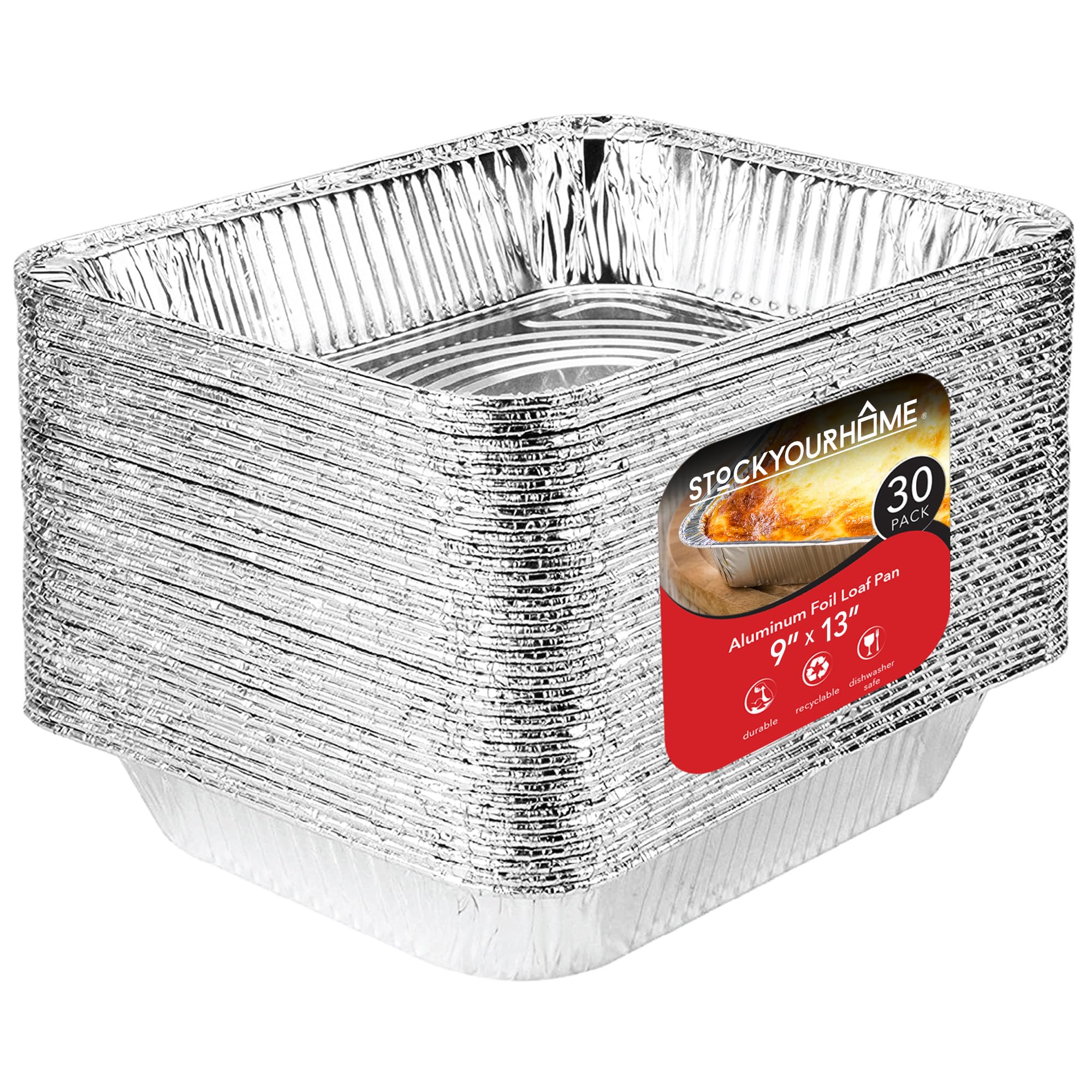 Stock Your Home Aluminum Pans 9x13 Disposable Foil Pans (30 Pack) - Half Size St