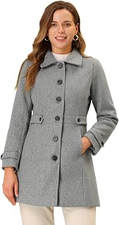 Allegra K Women's Winter Classic Overcoat Pockets Single Breasted Pea Coat