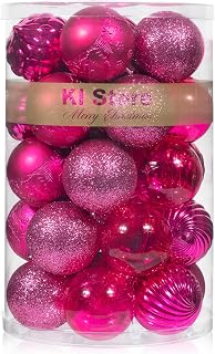 KI Store Hot Pink Christmas Balls 34pcs 2.36-Inch Christmas Tree Decoration Ornaments for Xmas Tree Holiday Wreath Garland Decor Ornaments Hooks Included