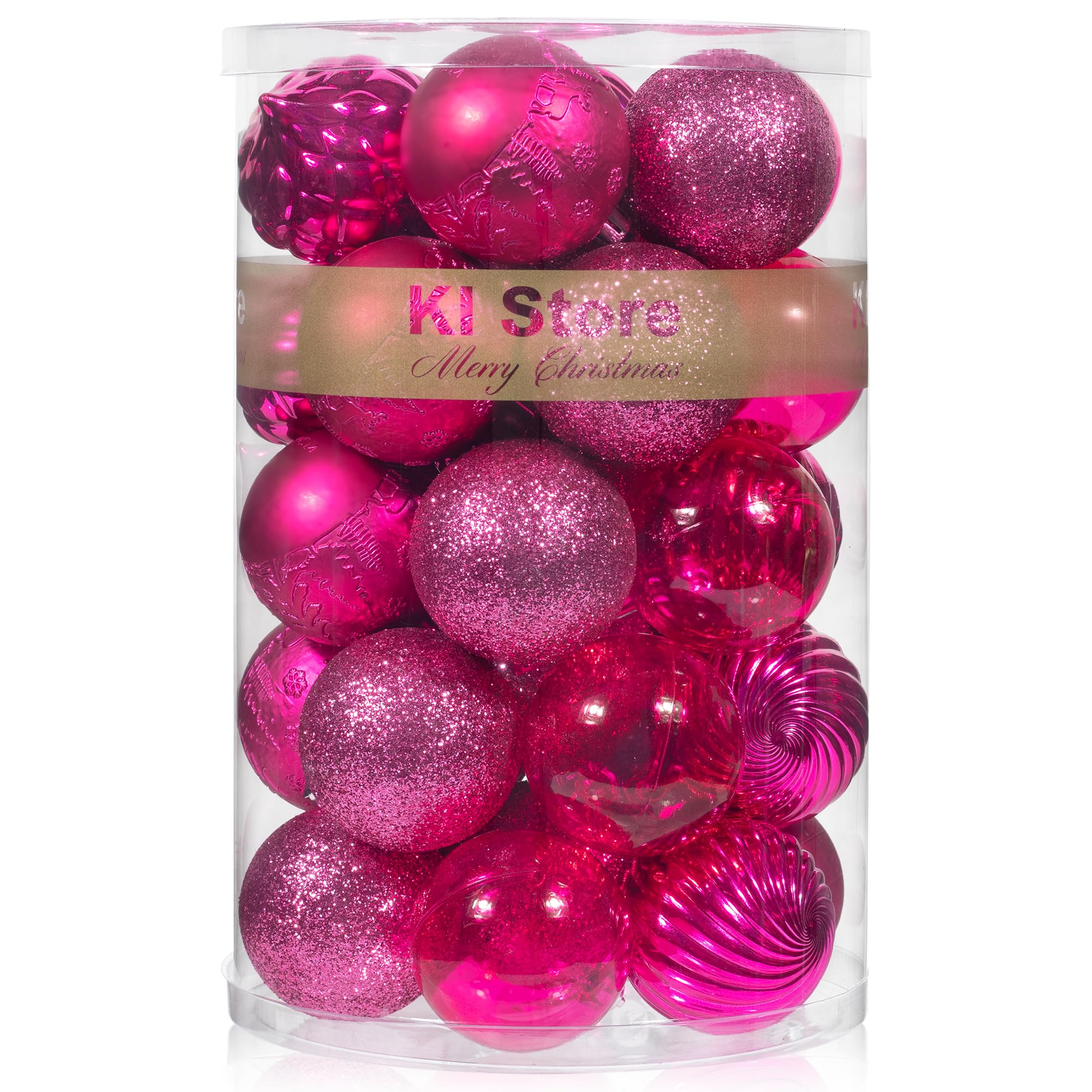KI Store Hot Pink Christmas Balls 34pcs 2.36-Inch Christmas Tree Decoration Orna