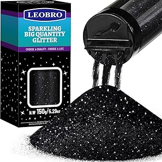 LEOBRO Black Glitter, 150g/5.29oz Black Fine Glitter for Crafts, Resin, DIY Arts and Crafts, Halloween Decorations, 0.2MM