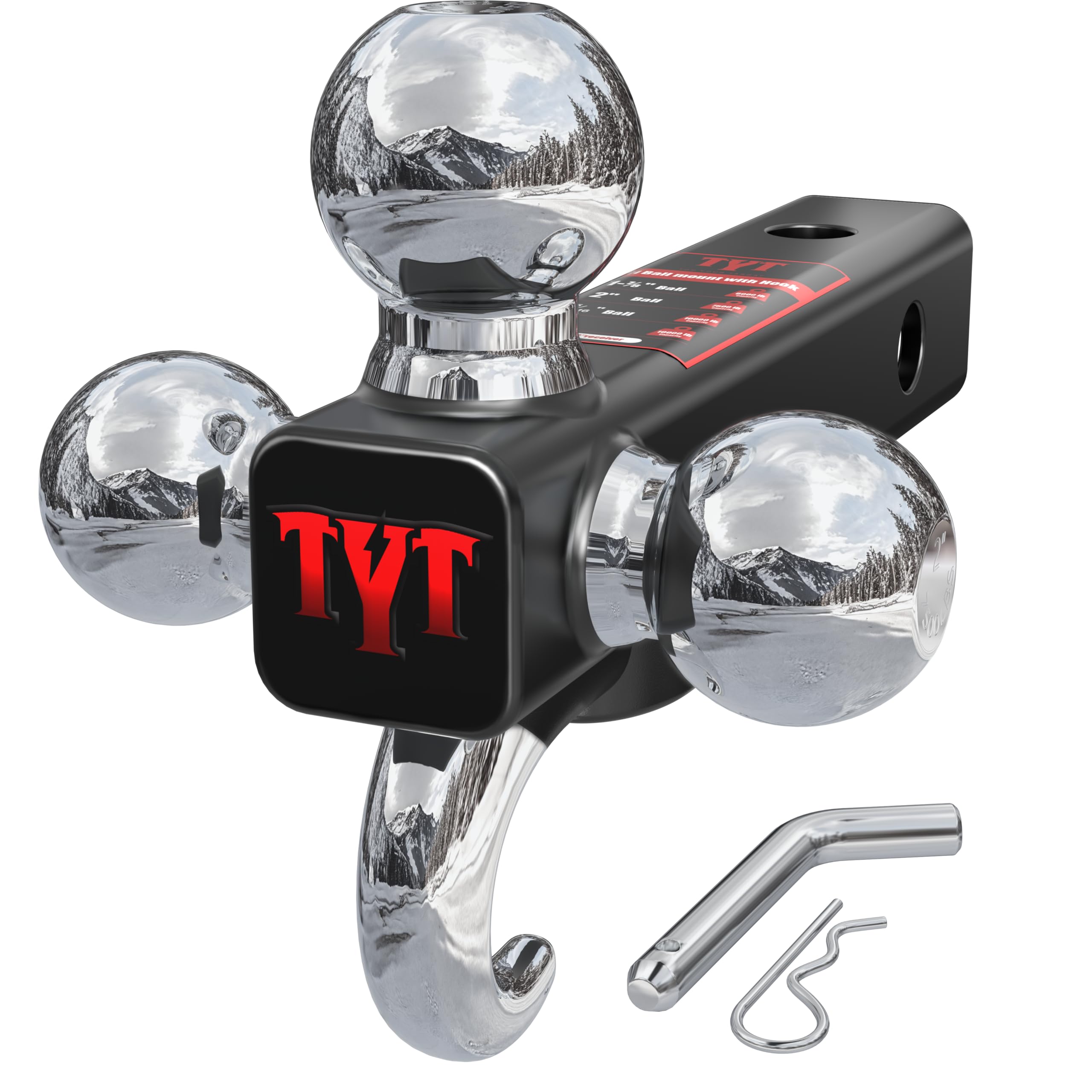 TYT Tri-Ball Hitch Ball Mount for 2-Inch Receiver, 10,000 lbs GTW | 1-7/8", 2" &