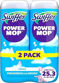 Swiffer PowerMop Liquid Floor Cleaner Refills, Solution for Power Mop, Fresh Scent, 2 Count Mopping Fluid Replacement Bottle, Spray Mops Cleaning Juice, No Bucket Needed, Multi-Surface and Wood