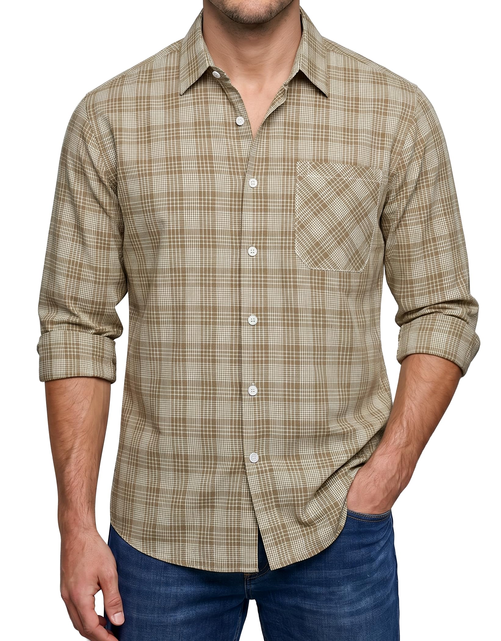 Enlision Men's Classic Checked Shirt Long Sleeve Button Down Plaid Tartan Lumber
