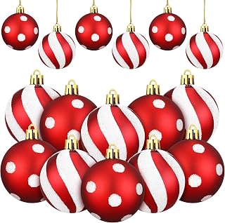 Jetec 12 Pcs Red and White Christmas Ornaments 2.36" Xmas Tree Decoration
