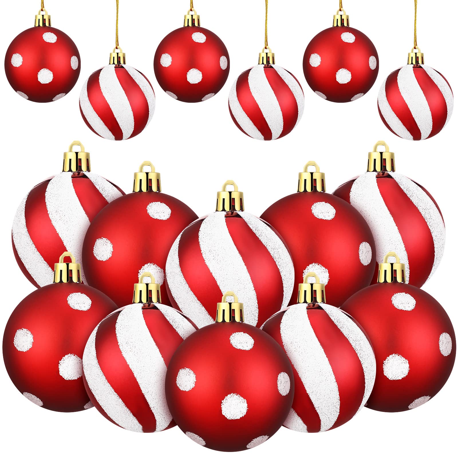 Jetec 12 Pcs Red and White Christmas Ornaments 2.36" Xmas Tree Decoration