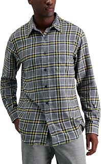 Haggar Long Sleeve Cotton Flannel Plaid Shirt Men's Classic Plaid Flannel Shirt