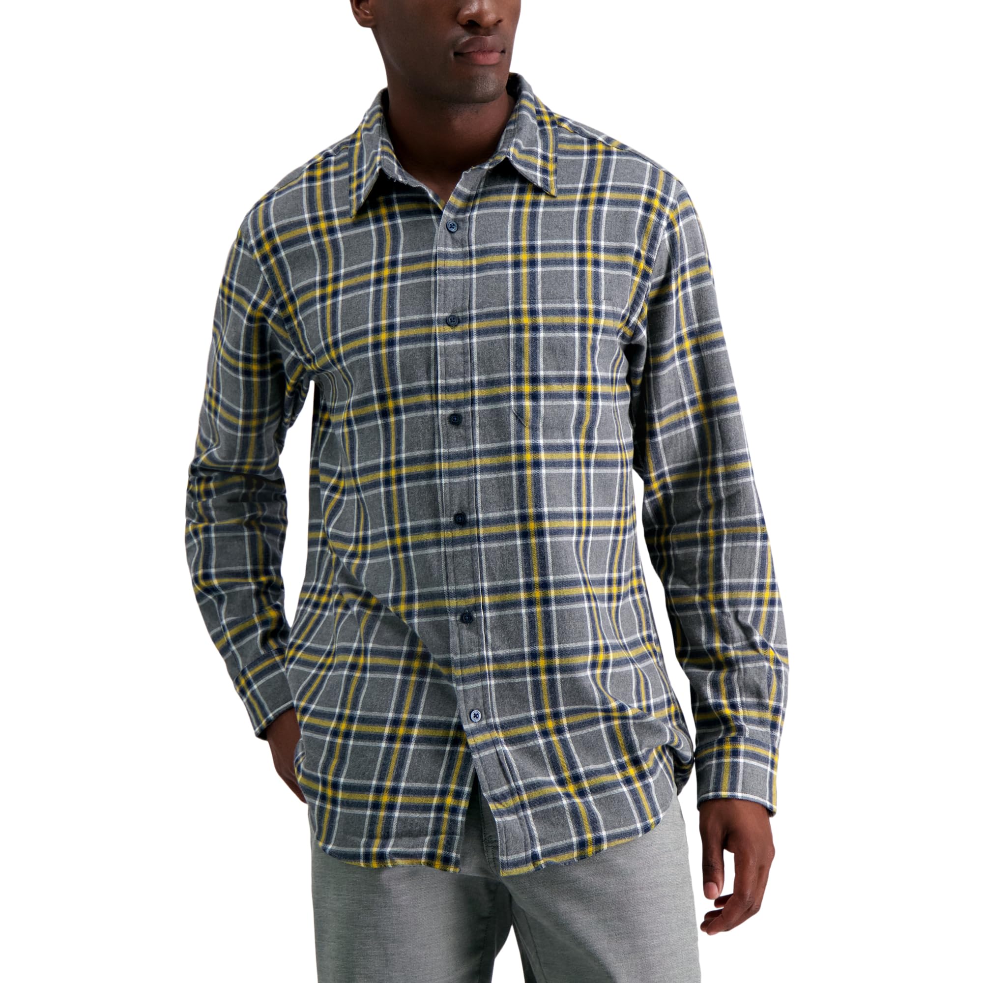 Haggar Long Sleeve Cotton Flannel Plaid Shirt Men's Classic Plaid Flannel Shirt