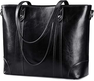 S-ZONE Leather Laptop Tote Bag Large Shoulder Bag with Padded Compartment