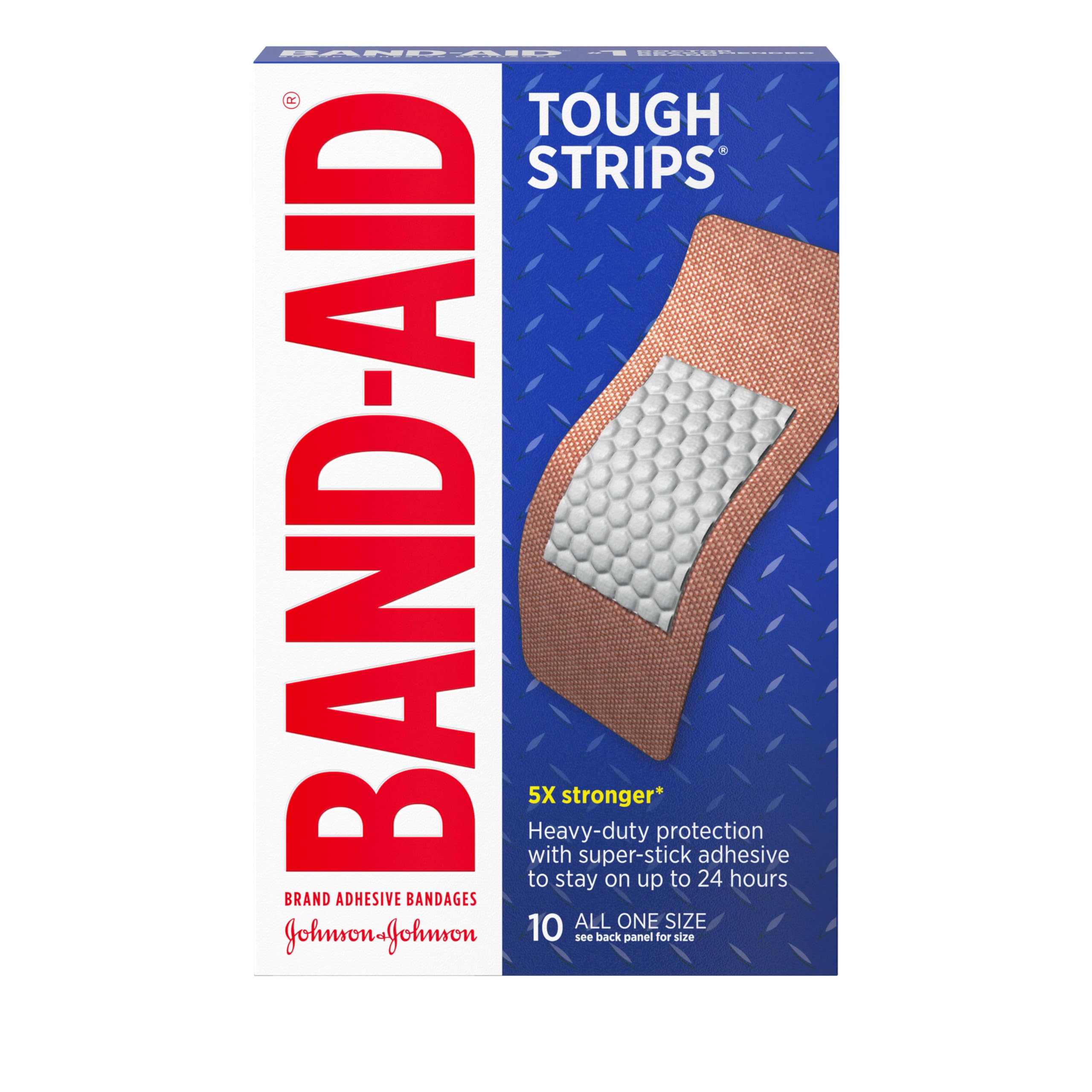 BAND-AID Brand Tough Strips Adhesive Bandages, Extra Large, 10 Count | Heavy-Dut