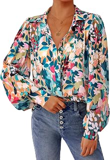 PRETTYGARDEN Women's Floral Blouses Elegant Casual V Neck Button Down Shirts Lantern Long Sleeve Boho Chiffon Autumn Tops 2025
