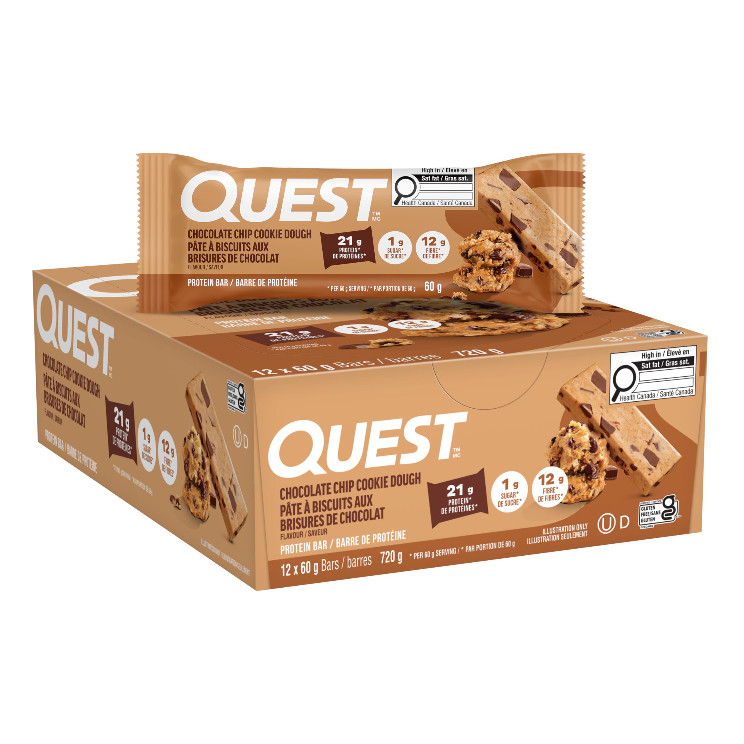 Quest Nutrition Chocolate Chip Cookie Dough Flavour Protein Bar, High Protein, H