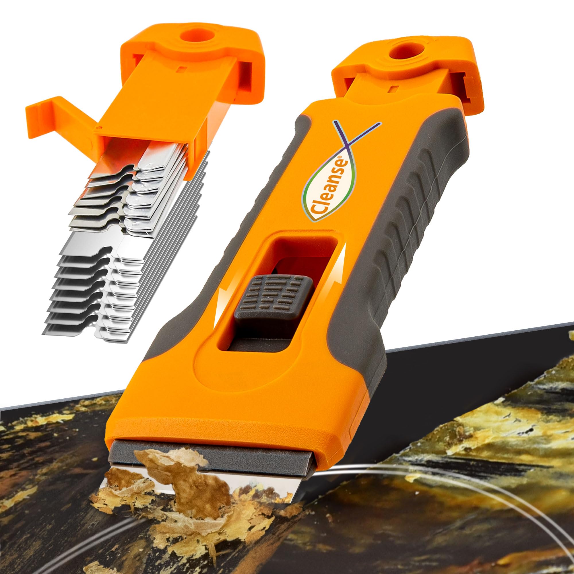Glass Scraper Stove Scraper with 15 Replacement Blades in Handle, Kitchen Scrape