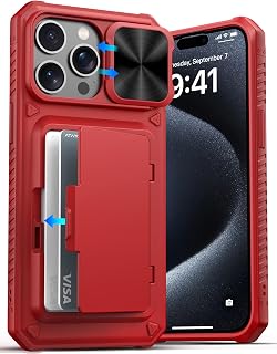 ATATOO for iPhone 15 Pro Max Case Wallet with Card Holder (3-5 Cards), Red