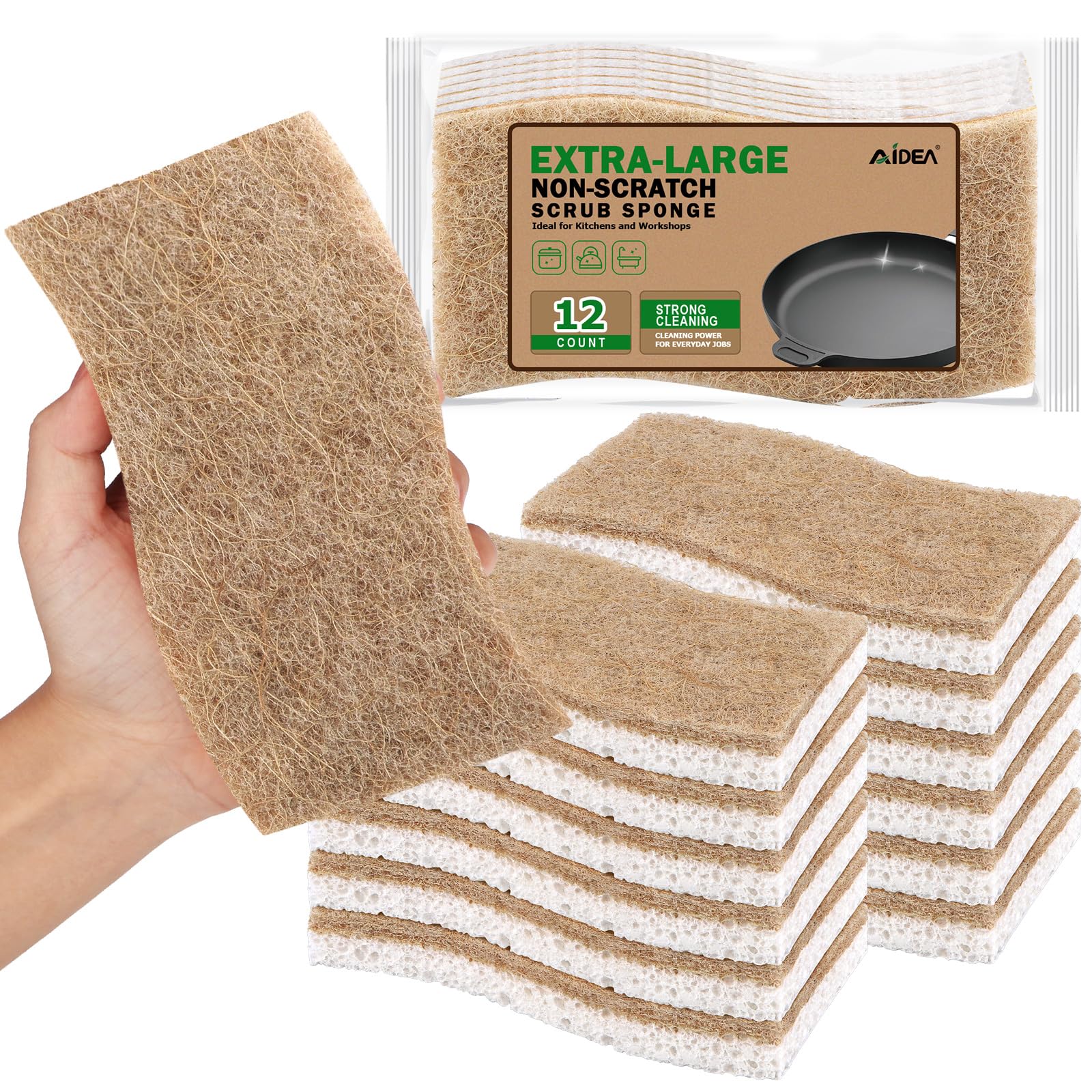 AIDEA XL Sponges Kitchen, 12Count, Non-Scratch Dish Sponges