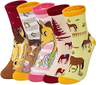 Women's Novelty Cotton Animal Cat Dog Food Painting Cute Funny Soft Socks for Girls, EU 35-42, 5 Pair