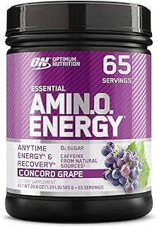 Optimum Nutrition Amino Energy Powder, Concord Grape, 1 LB | Anytime Energy Powder with BCAAs, Amino Acids, Caffeine from Green Tea & Coffee Beans, Keto Friendly, Muscle Recovery Support
