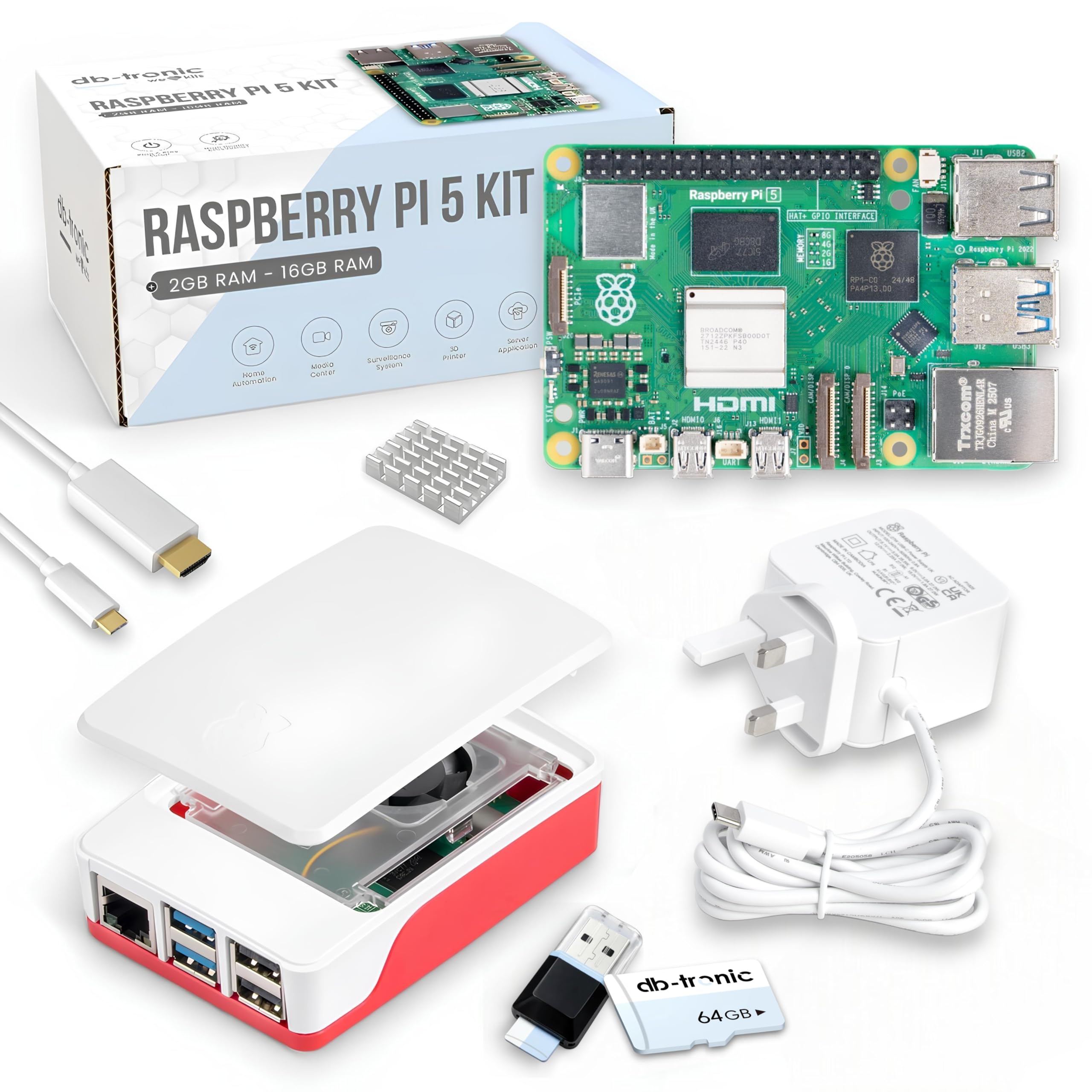 db-tronic Raspberry Pi 5 2GB Starter Kit | 64GB Edition | 27W Power Supply | Cas