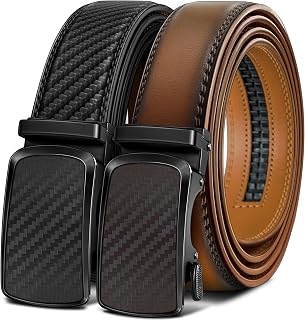 BULLIANT 2-Piece Belt for Men Leather Ratchet Automatic Buckle 35 mm Adjustable Trim for Adapters