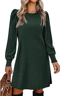 Zeagoo Herbstkleid Damen Langarm Kleider Rundhals Elegant Strickkleid