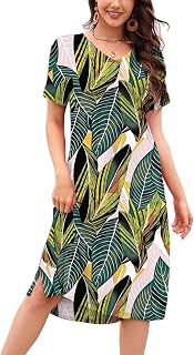 VOBCTY Women's Casual Short Sleeve Summer Dress Side Slit V Neck