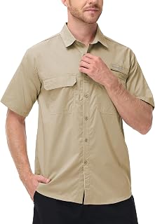 Satankud Fishing Shirts for Men Short Sleeve Sun Protection Cooling Hiking Shirt for Travel Safari Camping Work
