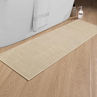 YIHOUSE Bathroom Mat 17x59 Super Absorbent-Quick Dry Bath Mat-Non Slip Bath Mats for Bathroom-Thin Bathroom Mat Fit Under Door for Bathroom Rug,Beige