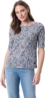 Gloria Vanderbilt Alanis Boat Neck Knit tee Shirt with Elbow Sleeves Standard Alanis - Knit Top with Boat Neck and Elbow Sleeves Standard Women