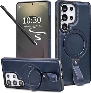 Butaiga for Samsung Galaxy S22 Ultra Case Leather with Stand, Navy