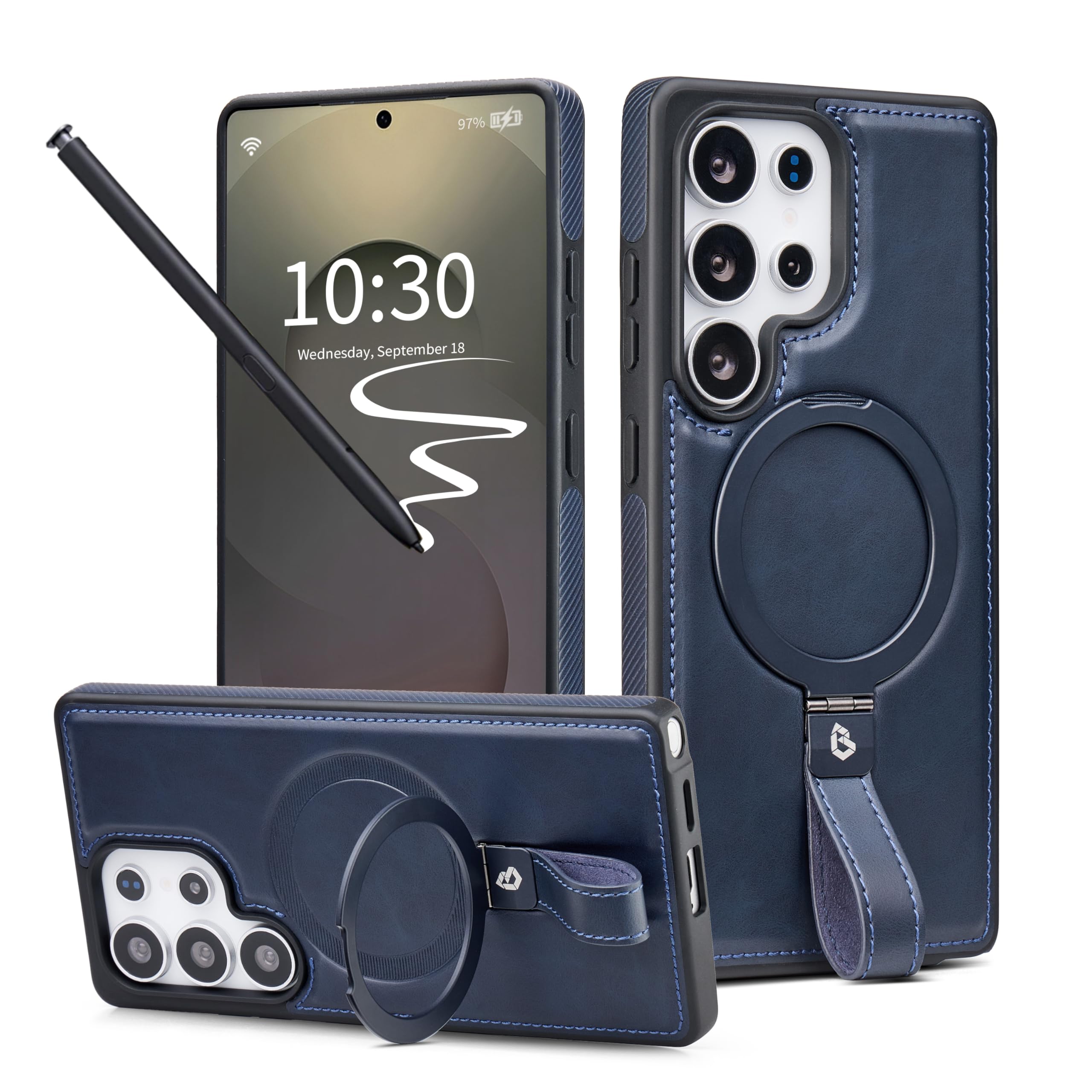 Butaiga for Samsung Galaxy S22 Ultra Case Leather with Stand, Navy