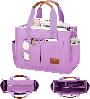 KKXIU Large Canvas Tote Bag for Women with Zipper and Compartments Crossbody Work Bible Messenger Purse Bag With Pockets