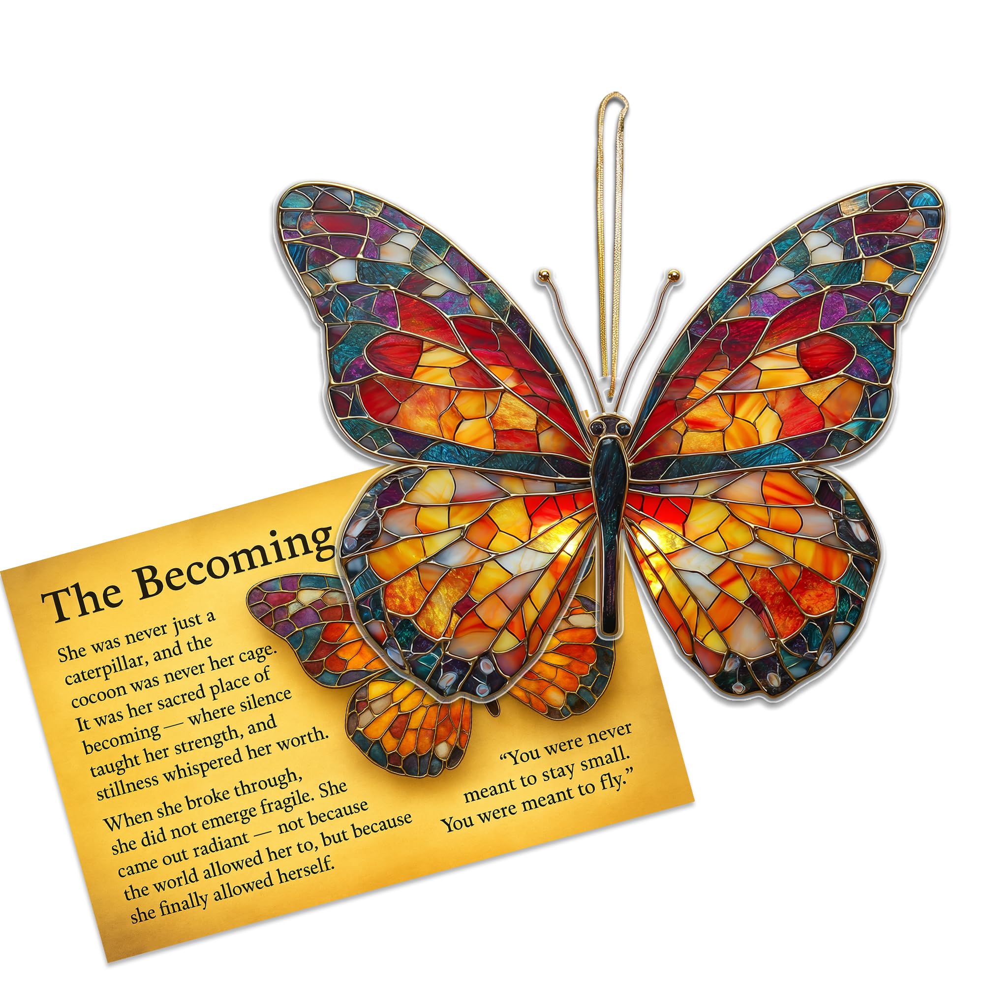 Monarch Butterfly Suncatcher Ornament with Story Card, Acrylic Hanging Monarch B