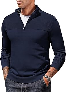 COOFANDY Suéteres de manga larga con cremallera para hombre, ajuste delgado, ligeros, cuello alto falso, manga larga