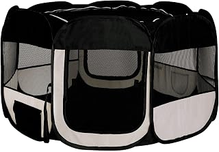 lionto Puppy Playpen Foldable, Ø 110 cm, Height 64 cm, Black/Beige
