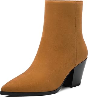NUMALEO Womens Ankle Boots Chunky Low Heel Pointed Toe Heeled Booties