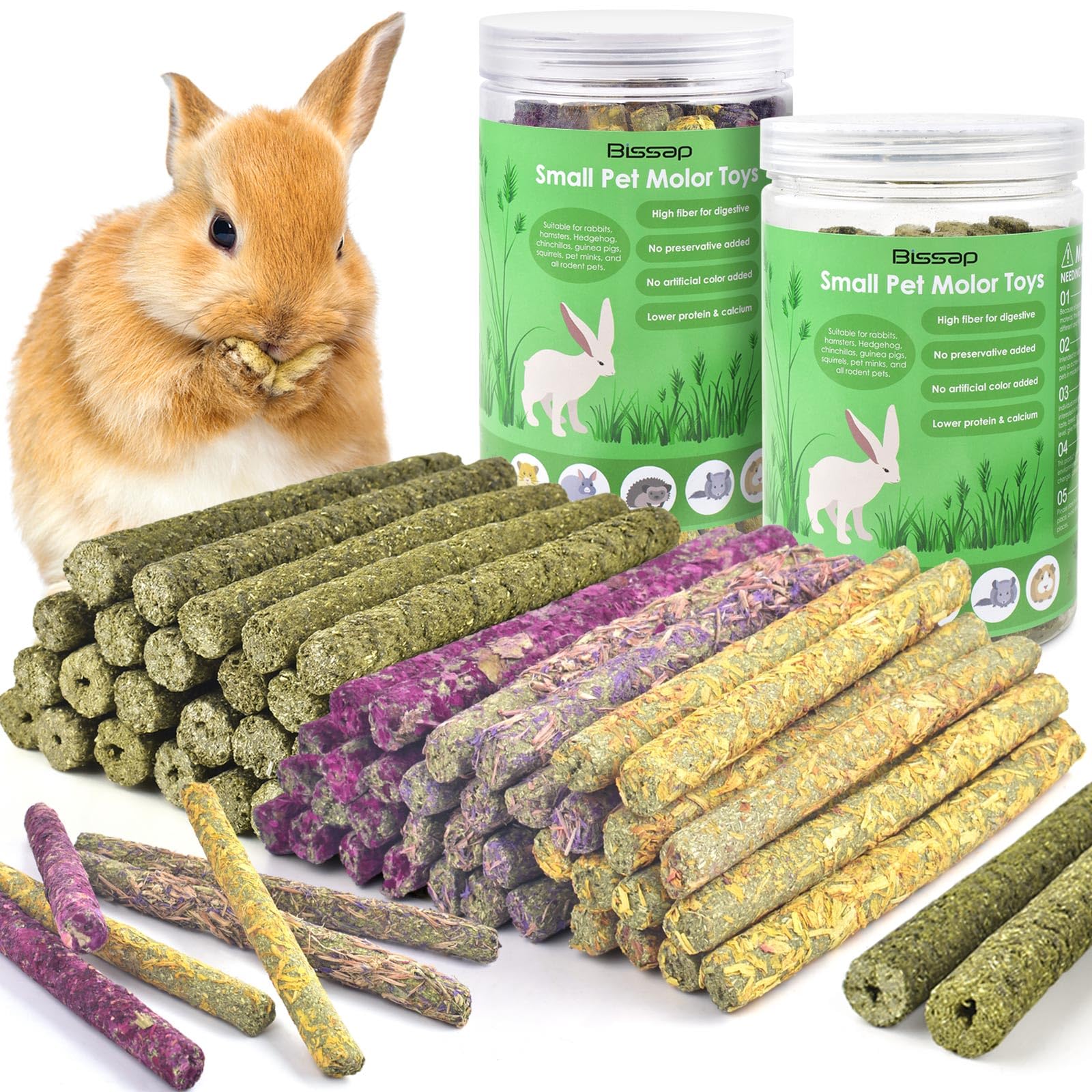 Bissap 76PCS Rabbit Chew Sticks, Mixed Natural Timothy Hay Flower Rose Dahlberg 