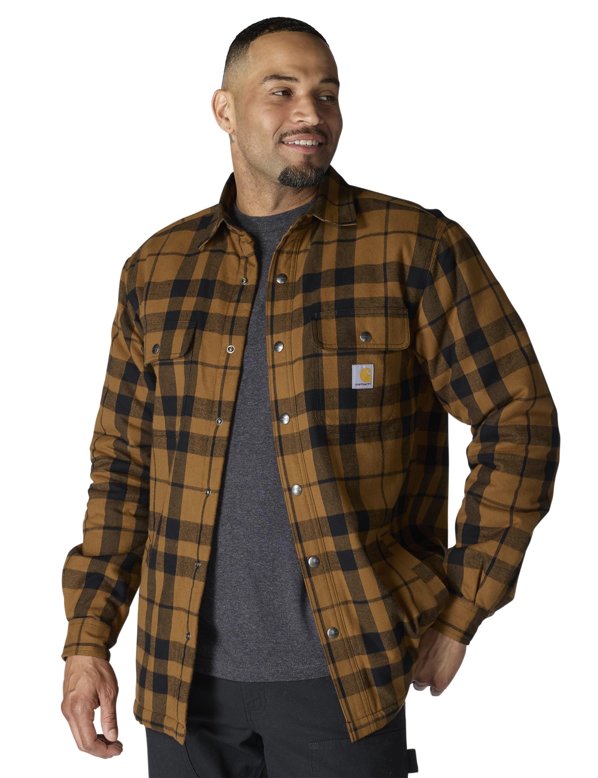 Carhartt Relaxed Fit Heavyweight Flannel Sherpa-Lined Shirt Jac Button Down Shir