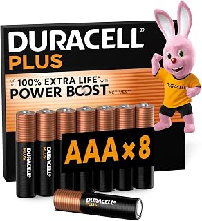 DURACELL Plus AAA Batteries (Pack of 8) - 1.5V Alkaline Batteries - Up to 100% Extra Life with Active Power Boost - Reliability for Everyday Devices - MN2400