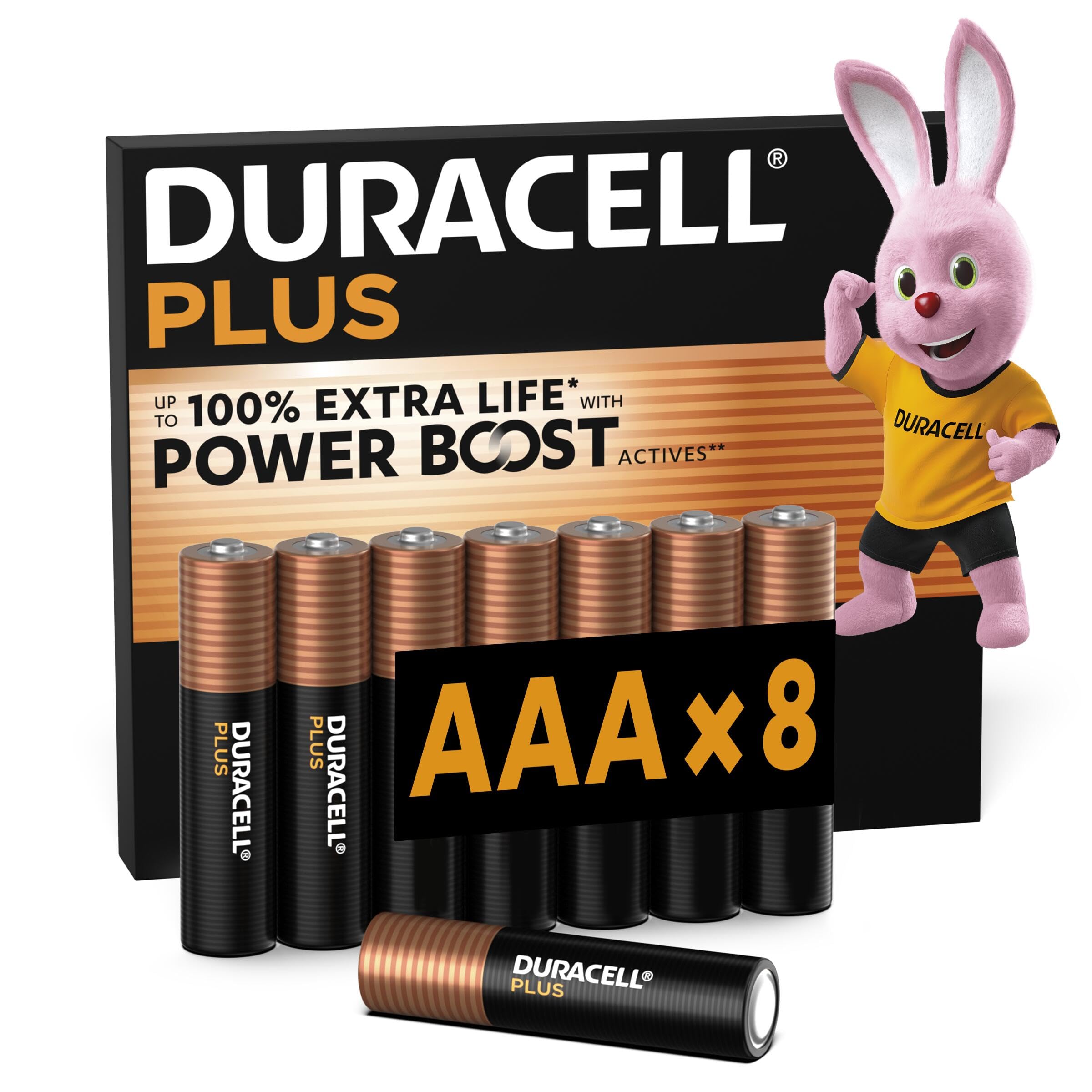 DURACELL Plus AAA Batteries (Pack of 8) - 1.5V Alkaline Batteries - Up to 100% E
