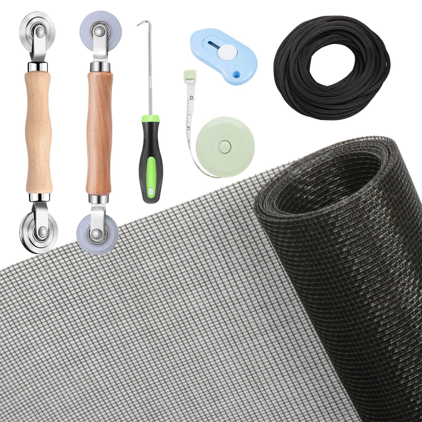 Windows Screen and Screen Door Repair Kit, 48"x118" Charcoal Fiberglass Mesh wit