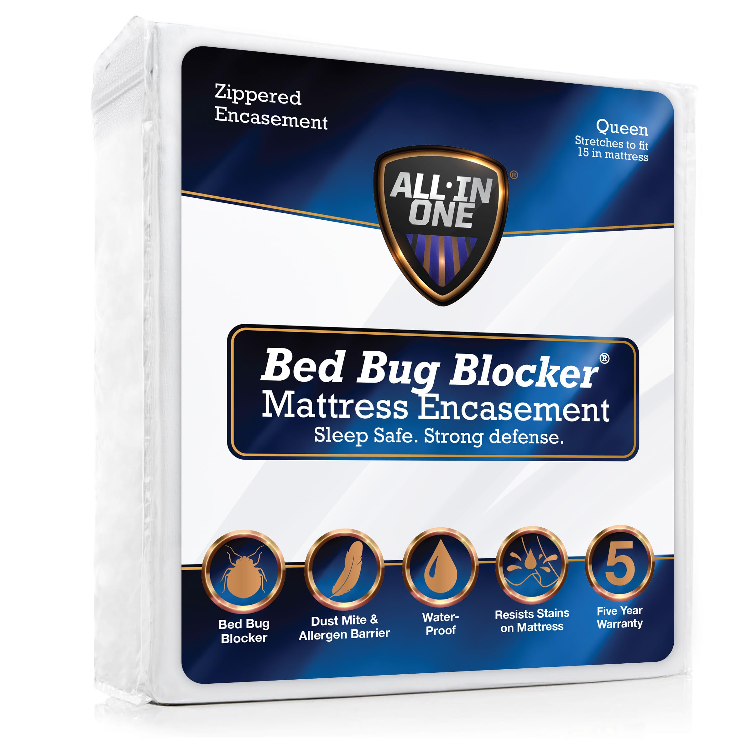 All-in-One Mattress Protector, Zippered Encasement, Water & Stain Resistant, Tri