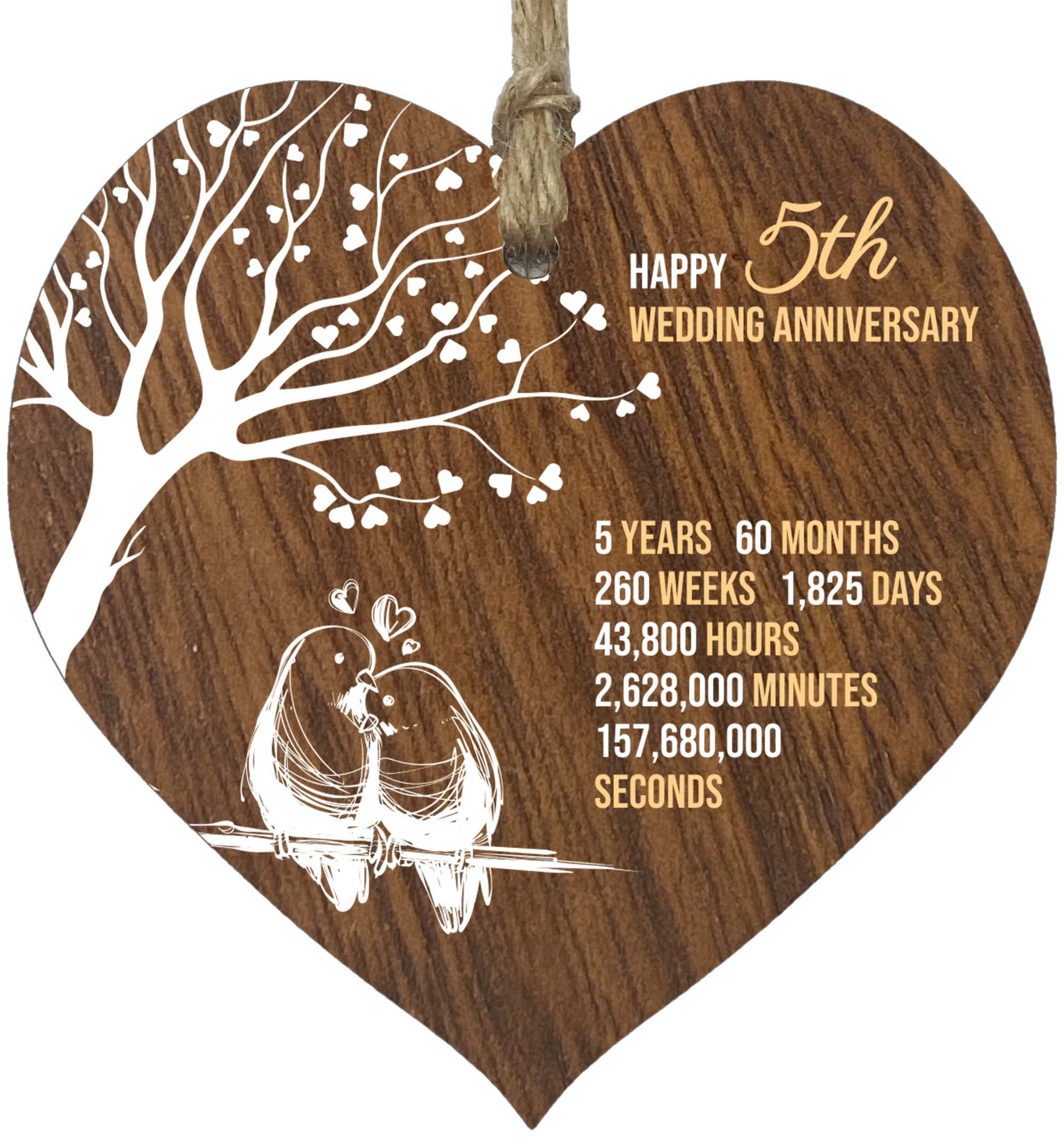 5th Wedding Anniversary Wooden Heart Plaque, Dark Wood Sign Keepsake | Celebrate
