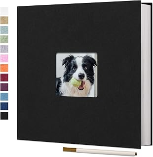 Vienrose Large Self Adhesive Photo Album with Window 11x10.6 40 Pages Black | Linen Cover; 20 Sheets/40 Pages; Fits 4X6 To 8X10 Photos; Metallic Pen Included For Diy Layouts