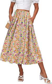 Zeagoo Women's Midi Skirts High Waisted Pleated A-Line Swing Skirts Summer Long Skirts with Pockets