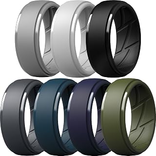 ThunderFit Men's Silicone Rings, Breathable Rubber Bands, 10mm Wide | 2.5mm Thick, Variety Multipack 1-10, Comfortable Fit, Durable & Flexible Silicone, Safe for Gym & Work